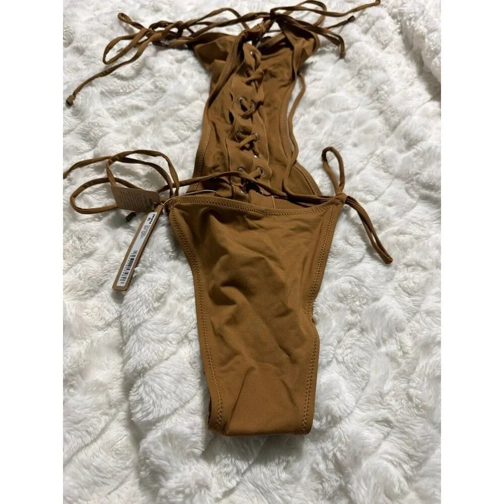 Skims Signature Swim Lace Up Monokini Almond XXS